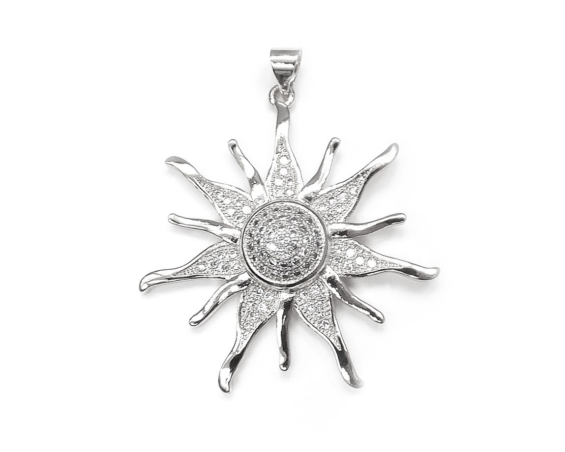 Подвеска Солнце крупное с фианитами цвет серебро размер 36мм Серебро